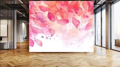 Abstract watercolor with vibrant pink leaves and soft background Wall mural