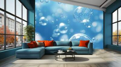 Blue background with bubbles, underwater effect, bubbles floating in the air,... Wall mural