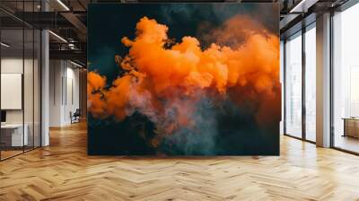 Fiery orange smoke mixing with dark swirling patterns. Wall mural