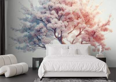 blossomed tree spring watercolor illustration Wall mural