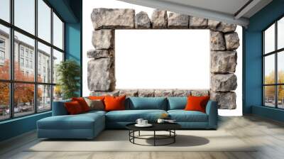 Isolated rectangle stone window frame in vintage style. Border design. Front view. Photo frame. Generative AI. Wall mural