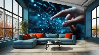 A full frame view of a finger reaching out to touch a virtual business point, emphasizing digital interaction and business processes Wall mural