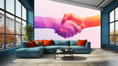 A virtual handshake on a smooth gradation light color background, representing the concept of digital engagement and seamless professional relationships Wall mural