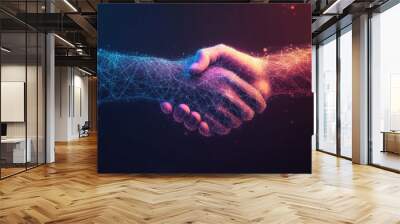 A virtual handshake with a subtle gradation light color backdrop, representing digital connection and seamless business partnerships Wall mural