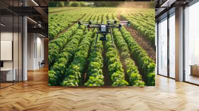 Advanced farm technology with drone and robotic arm enhancing crop production and management Wall mural