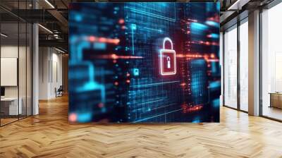 Exploring the digital realm security through advanced lock mechanisms in cyber technology Wall mural