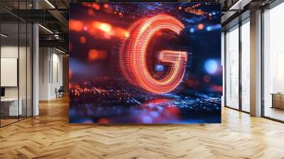 Futuristic glowing 6G network symbol against digital backdrop Wall mural