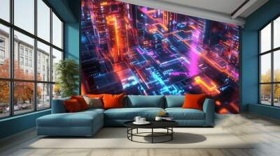 High-tech digital connections with intricate luminous pathways and vibrant accents Wall mural