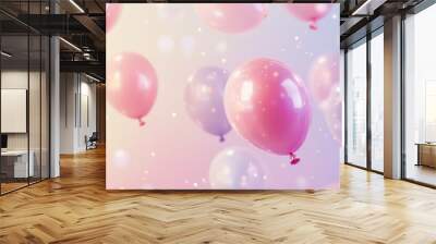 Soft and dreamy background with pastel balloons floating gently against a serene, gradient backdrop, ideal for a sweet birthday party Wall mural