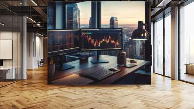 Stock market or forex trading graph and candlestick chart suitable for financial investment concept. Economy trends background for business idea and all art work design. Wall mural