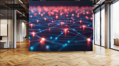 Vibrant abstract technology connections with illuminated nodes in a futuristic setting Wall mural