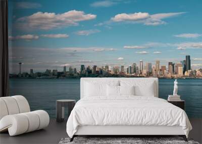 View of a beautiful Seattle city from Alki beach and a tranquil sea Wall mural