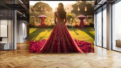 Back view of indian bridal wearing traditional lehenga Wall mural