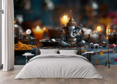 beautiful silver statue of lord ganesha Wall mural