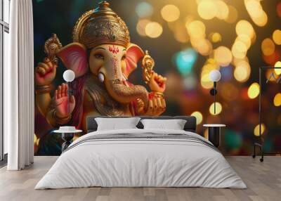 beautiful statue of lord ganesha on lighting background Wall mural