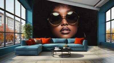 black woman with beautiful afro and sun glasses Wall mural