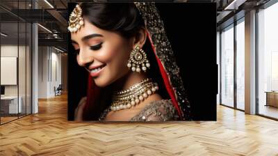 Close up side view of Beautiful indian bridal with jewelery Wall mural