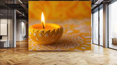 diwali festival concept oil lamp on orange background Wall mural