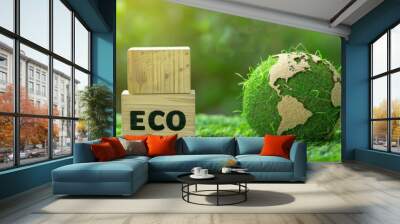 eco symbol and grass globe on ground Wall mural