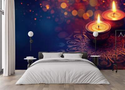 festival of lights tradition Diya oil lamps on diwali festival Wall mural