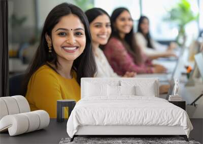 group of indian happy women at the top of her career in a great high tech office Wall mural