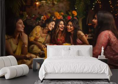 Group of Indian women having fun Wall mural