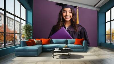 Happy Asian young beautiful graduate female student with University degree Wall mural