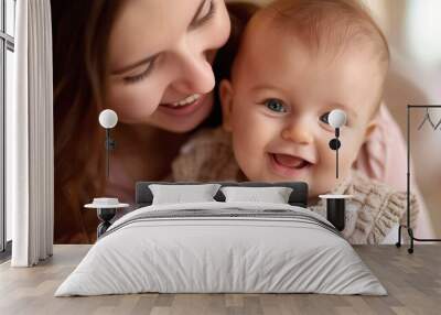 happy mother with smiling baby Wall mural