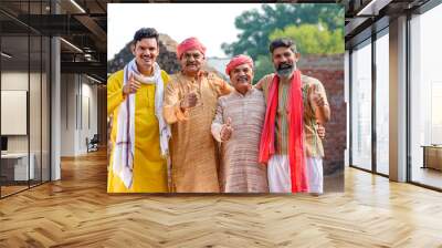 Indian farmers or villagers group showing thumps up Wall mural