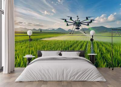 large drone spraying fertilizer at farm Wall mural