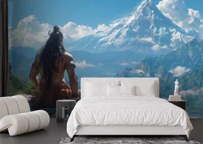 lord shiva sitting on top of himalayas Wall mural