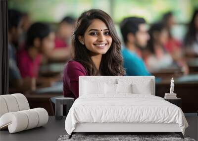 Successful female student with group of college students at classroom Wall mural