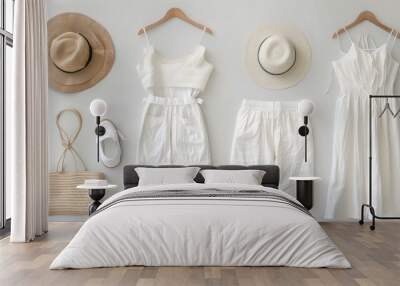 White summer clothes on white background Wall mural