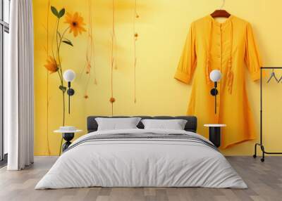 women dress or Kurtis on yellow background Wall mural