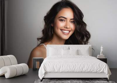 Young and beautiful indian woman smiling on white background. Wall mural