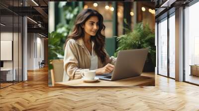 Young businesswoman or corporate employee using laptop Wall mural