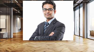 young indian businessman standing confidently on white background Wall mural