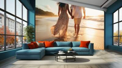 young indian couple enjoying at sea beach Wall mural