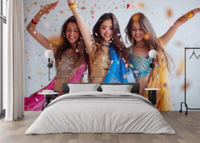 Young indian women group dancing and enjoying Wall mural