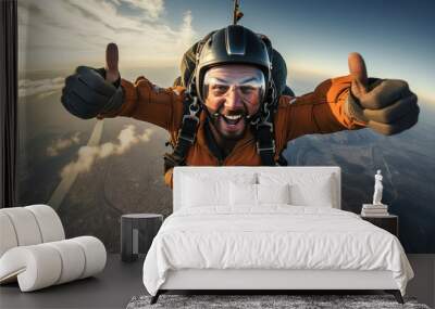 Young man enjoying skydiving Wall mural