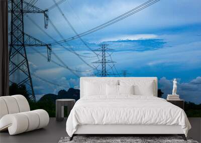 electricity transmission pylon silhouetted Wall mural