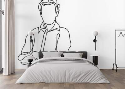 business man in a crossed his arms thinking - continuous line drawing Wall mural