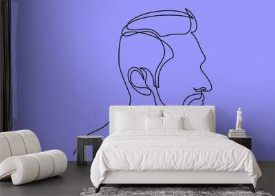 Continuous one line drawing of man portrait. Hairstyle. Fashionable men's style.  Wall mural