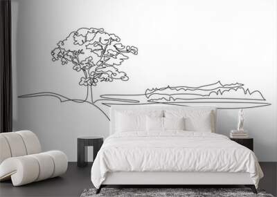 continuous one line drawing of nature tree vector illustration Wall mural