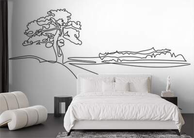 continuous one line drawing of nature tree vector illustration Wall mural