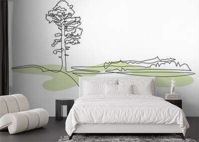 continuous one line drawing of nature tree vector illustration Wall mural