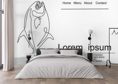 fresh raw fish.continuous line vector drawing. Wall mural