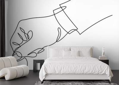 Hand with Coin money-continuous line drawing Wall mural