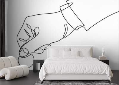 Hand with Coin money-continuous line drawing Wall mural