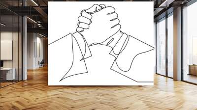 Handshake continuous line drawing. Business agreement  concept Wall mural